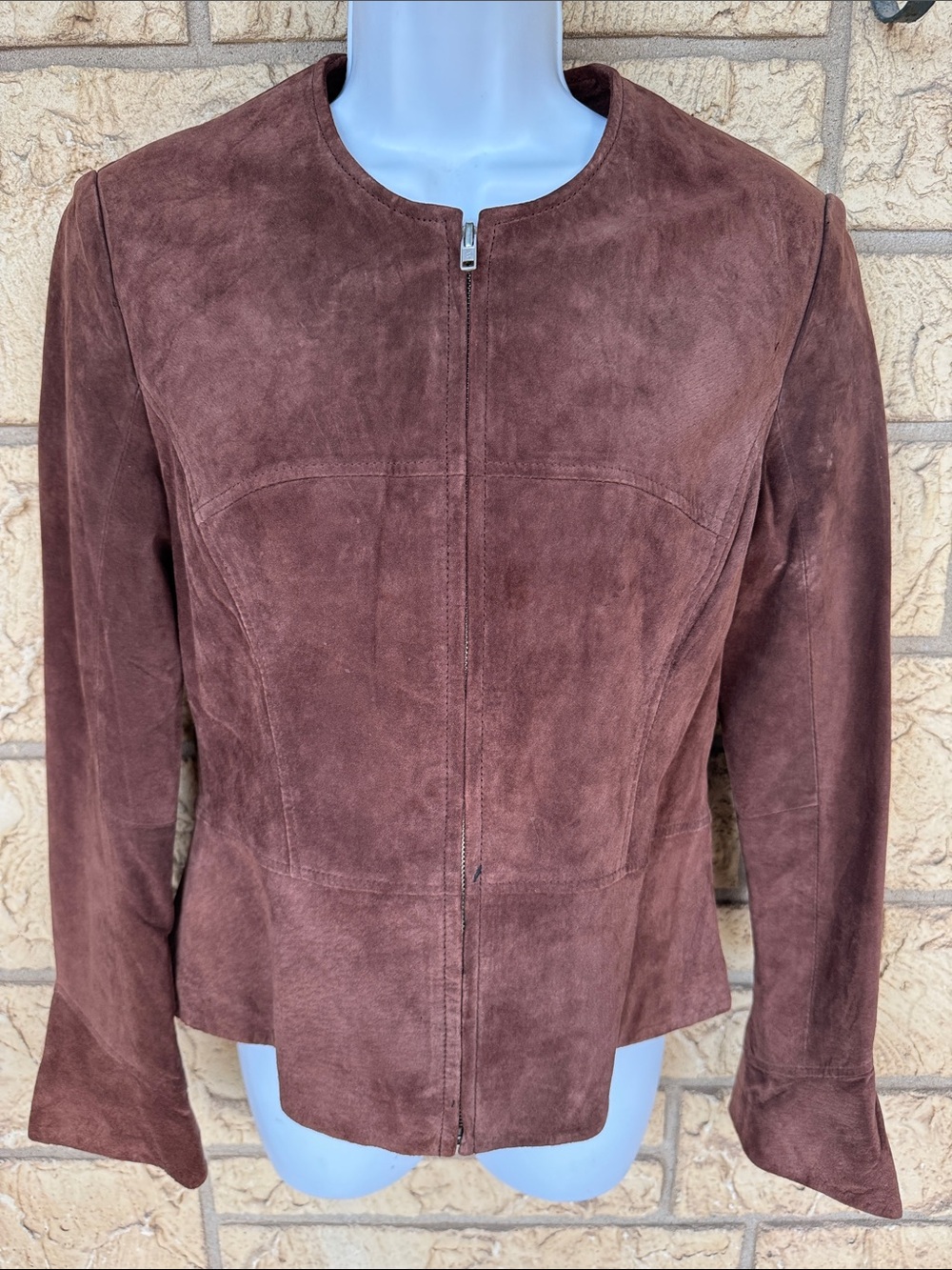 vintage Leather FX Brown Suede Leather Zip-Front Hackett
